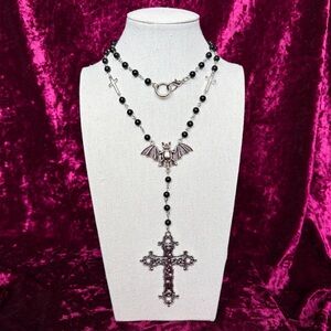 Gothic Bat Long Rosary Necklace